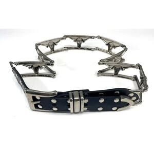 Vintage Metal Link Bull Longhorn Steer Leather Belt XXL Unbranded 36"